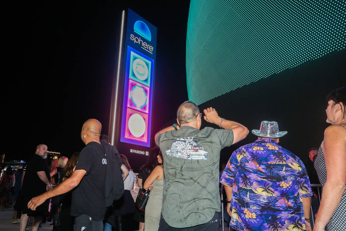 Excited fans wait outside of the Sphere on the night of its inaugural performance featuring U2 ...