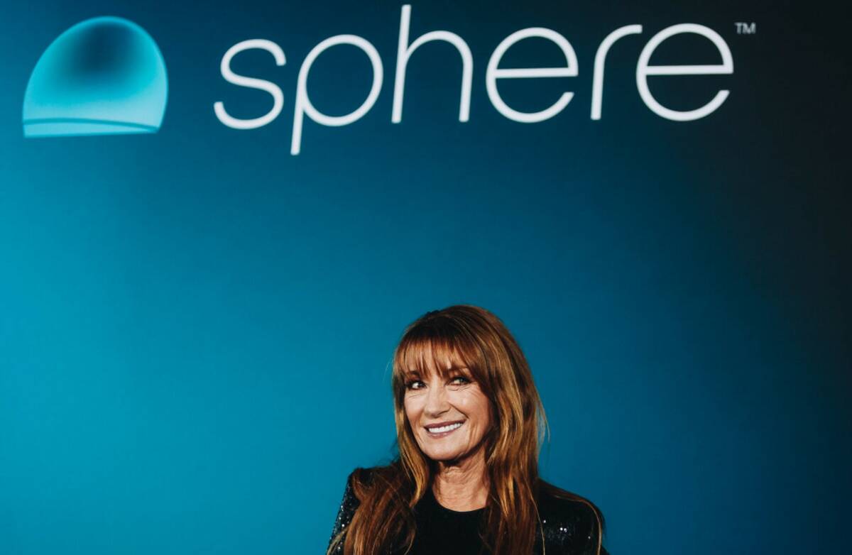 Actress Jane Seymour poses outside of the Sphere during its opening night on Friday, Sept. 29, ...