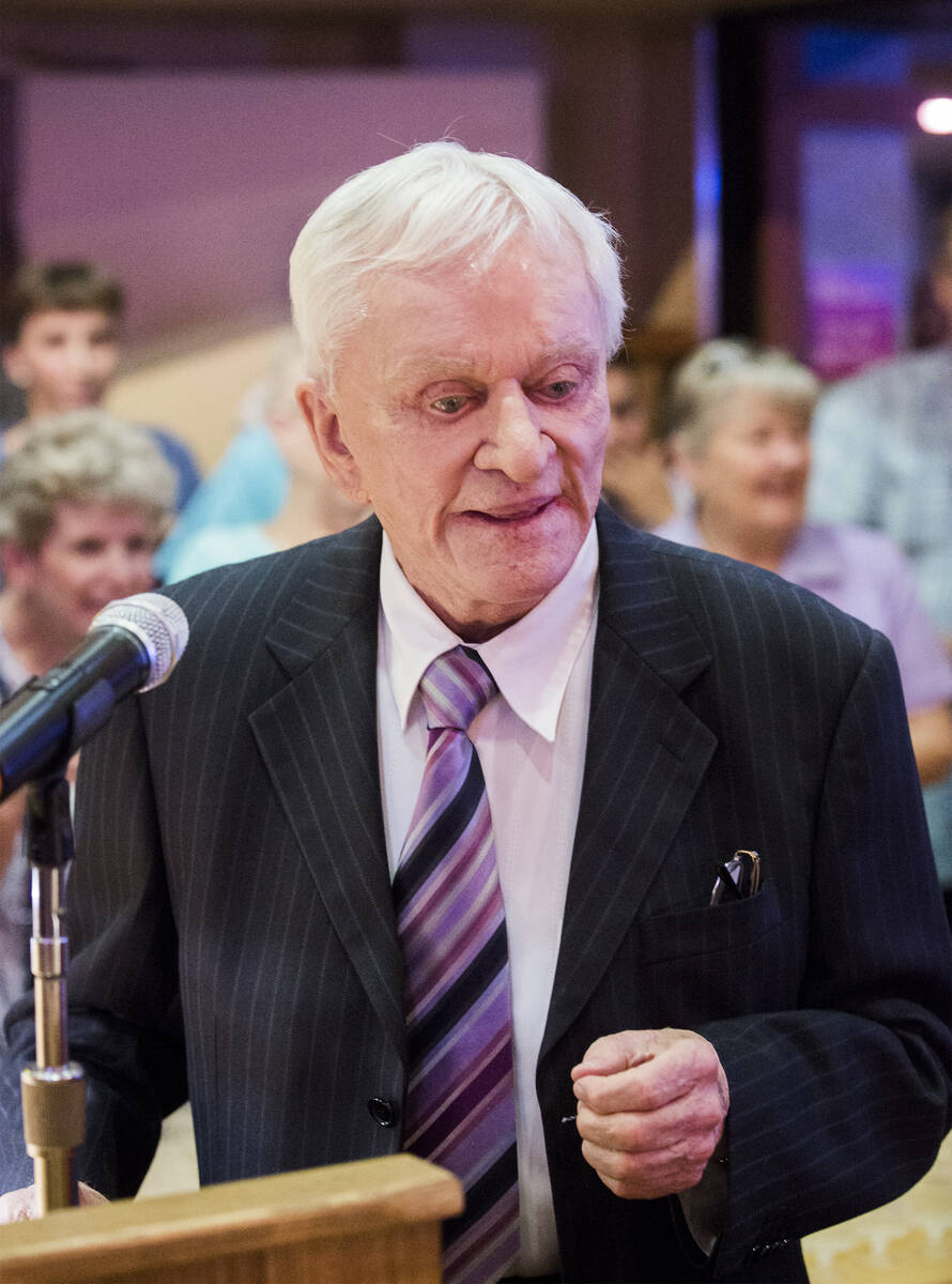 Don Laughlin, owner of the Riverside Casino, speaks during the 50th anniversary party for the r ...