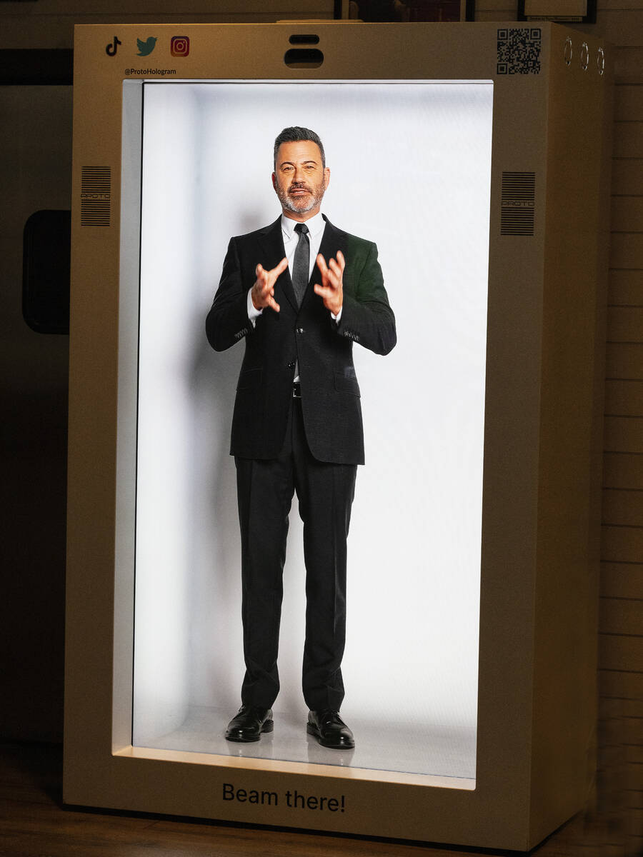 Jimmy Kimmel appears in a hologram machine at the Jimmy Kimmel Comedy Club, on Monday, Sept. 11 ...