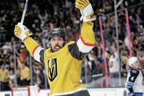 Golden Knights center Chandler Stephenson (20) celebrates after scoring during the third period ...