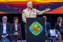 Sheriff Joe Lombardo welcomes all, with dignitaries behind him, on Oct. 1, 2022, during the Sun ...