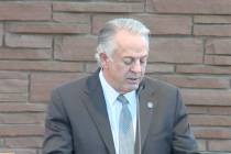 Gov. Joe Lombardo speaks at the Sunrise Remembrance Ceremony in the Clark County Government Cen ...