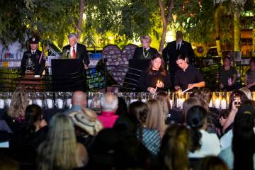 City of Las Vegas Director Communications Director David Riggleman, left, and Mayor Carolyn Goo ...