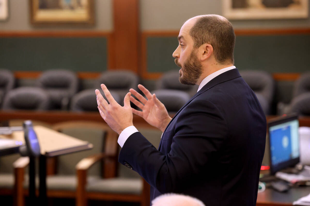 Matthew Cate, an attorney representing the Las Vegas Review-Journal, makes an argument during a ...