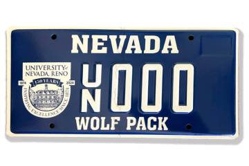 The Nevada DMV offering UNR 150th anniversary special license plates. (University of Nevada, Reno)
