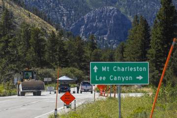 Kyle Canyon and Deer Creek roads remain closed n Mount Charleston on Wednesday, Sept. 6, 2023, ...