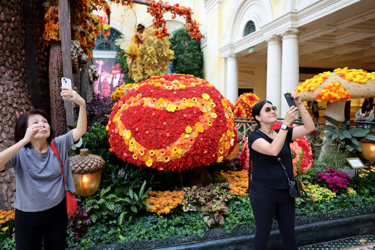 Guests take in the fall display “Enchantment” at Bellagio Conservatory & Bota ...