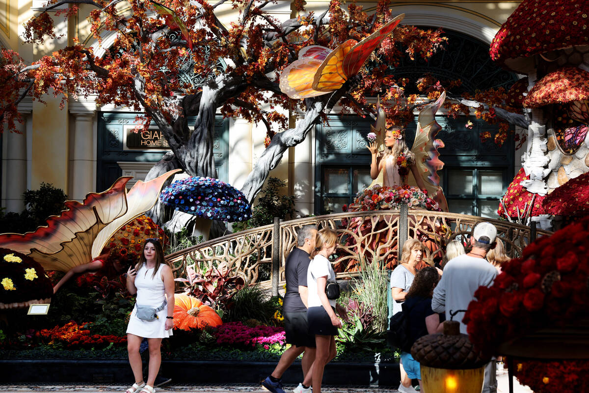 Guests take in the fall display “Enchantment” at Bellagio Conservatory & Bota ...