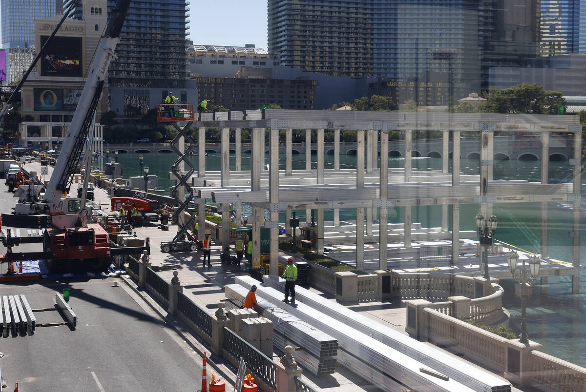 The Formula 1 construction site is seen at the Fountains of Bellagio, on Monday, Sept. 25, 2023 ...