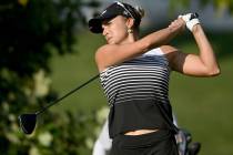 Lexi Thompson watches her tee shot on the fourth hole during the first round of the LPGA Walmar ...