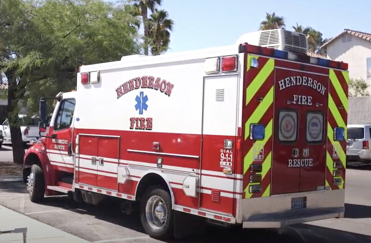 A Henderson Fire Department ambulance is parked outside the city's new Employee Health and Well ...