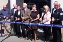Henderson Mayor Michelle Romero, third from right, leads a ribbon-cutting ceremony for the city ...