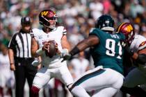 Washington Commanders' Sam Howell plays during an NFL football game, Sunday, Oct. 1, 2023, in P ...