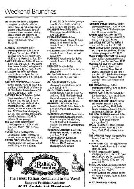 Weekend buffet brunch specials from Sept. 13, 2003. (Las Vegas Review-Journal)