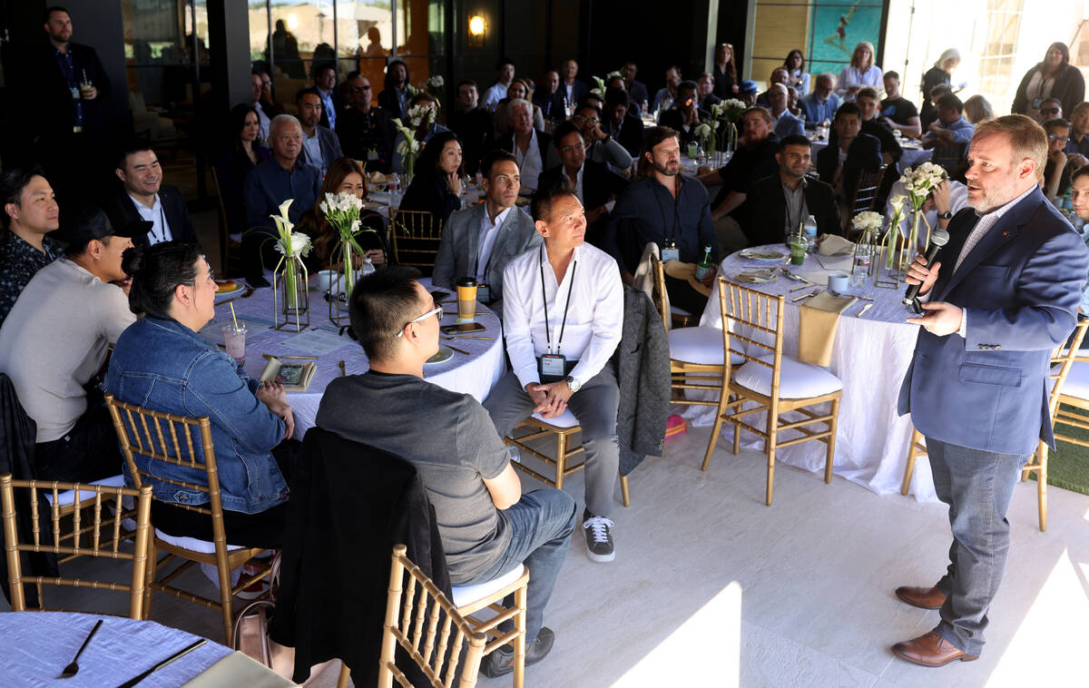 Nevada State Treasurer Zach Conine speaks to tech entrepreneurs, CEOs and company founders duri ...
