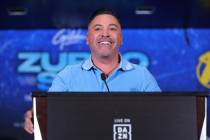 Oscar De La Hoya speaks during a press conference to promote Gilberto Ramirez versus Joe Smith ...