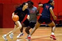 UNLV Lady Rebels Kiara Jackson (3) runs the ball up the court during team practice, on Friday, ...