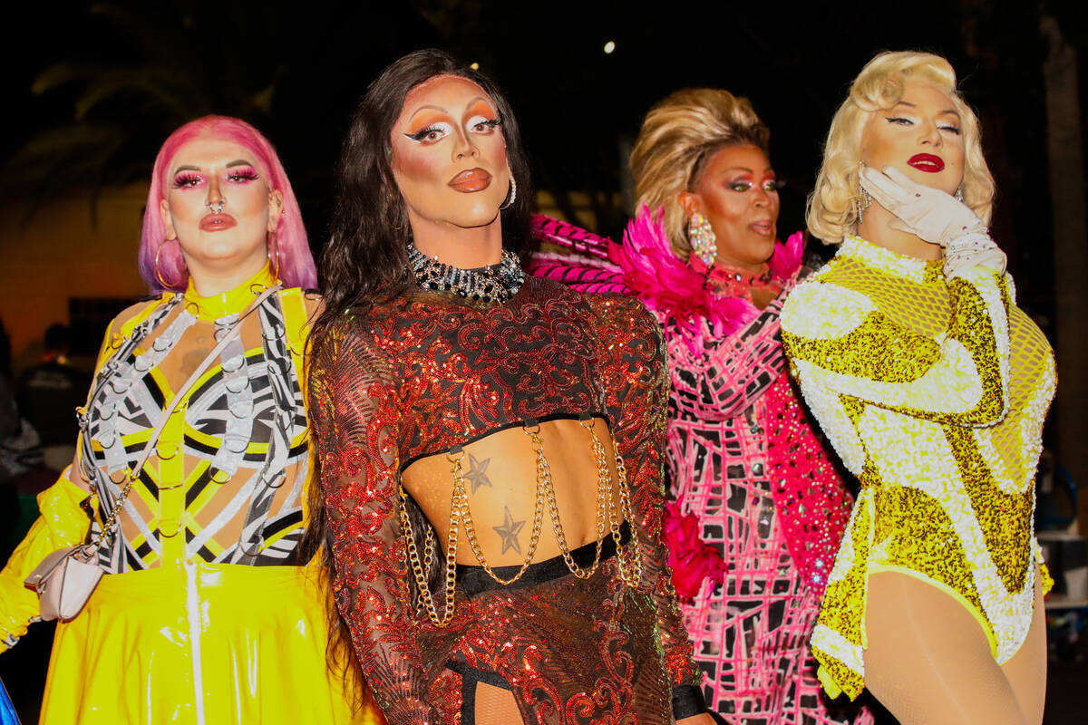A group of drag queens with The Center, an LGBTQ group, strike a pose at the Annual Las Vegas P ...