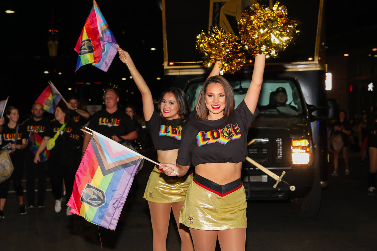 Vegas Golden Knights cheerleaders at the Annual Las Vegas PRIDE Night Parade on Friday, Oct. 6, ...