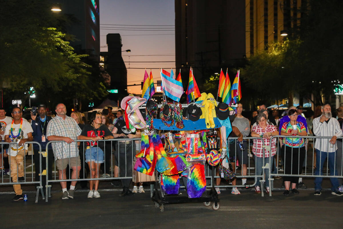 People cheer on the Annual Las Vegas PRIDE Night Parade on Friday, Oct. 6, 2023 in Las Vegas. ( ...