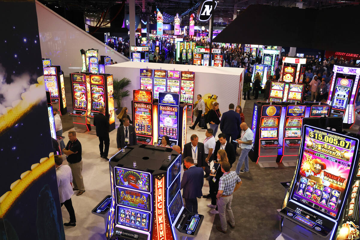 Conventioneers arrive at G2E Las Vegas, on Tuesday, Oct. 10, 2023, at Sands Expo, in Las Vegas. ...