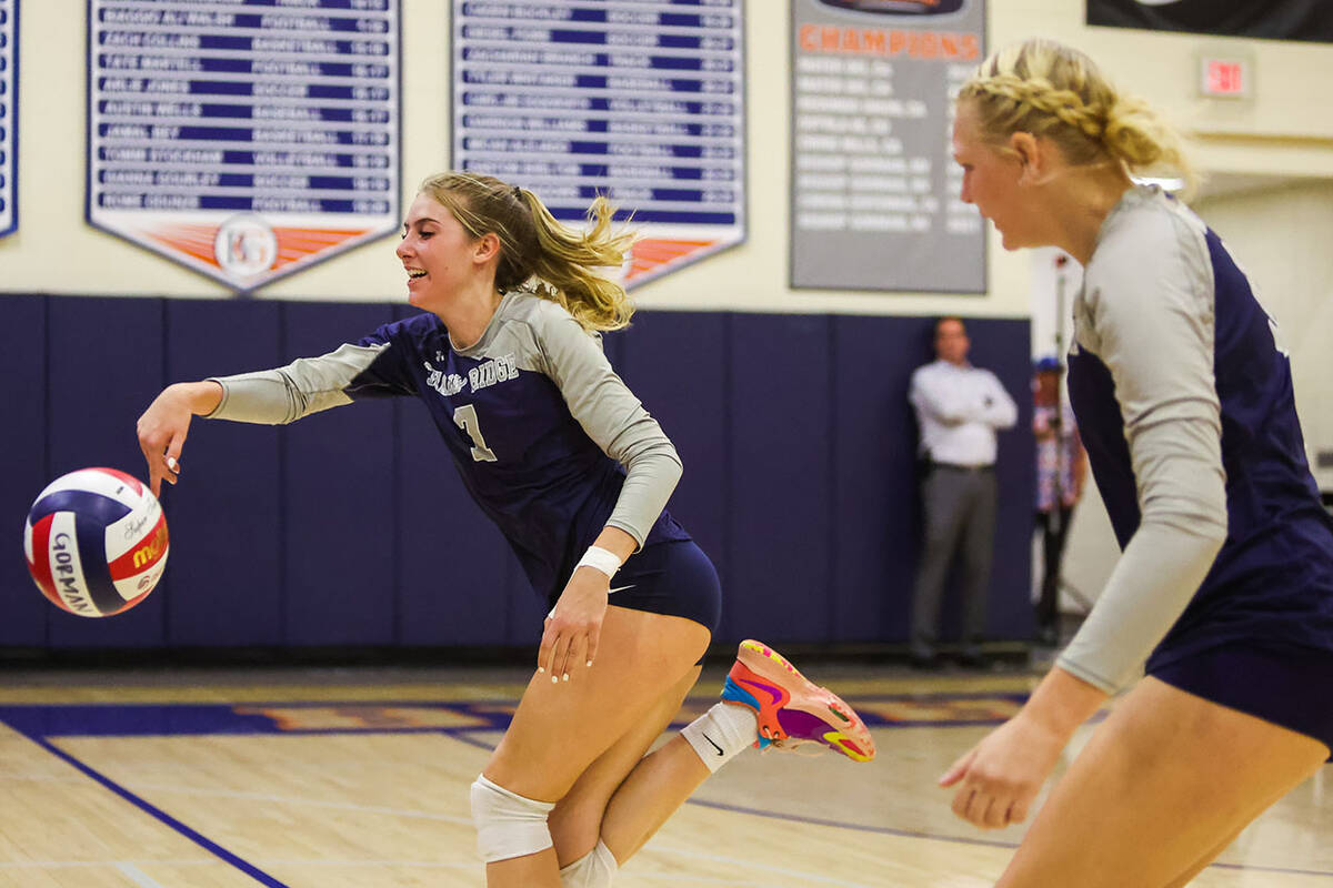 Shadow Ridge setter Autumn Ahlstrom (1) chases after the ball during a match against Bishop Gor ...