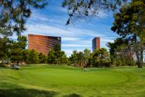 The maintenance crew waters the 14th green at Wynn Golf Club in 2019 in Las Vegas. (L.E. Baskow ...