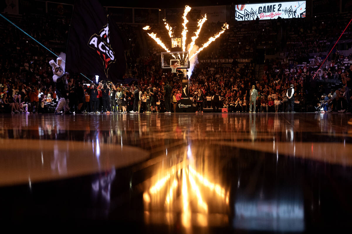 The Las Vegas Aces take the court before Game 2 of a WNBA basketball final series against the N ...