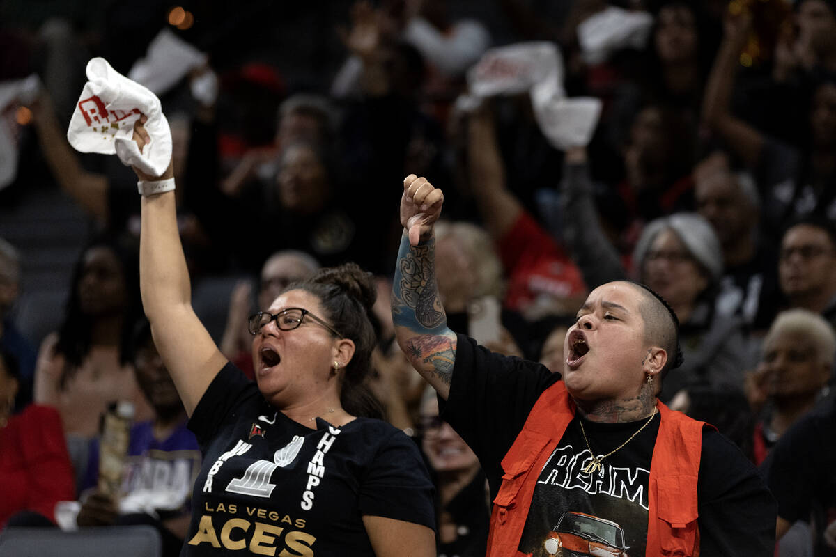 Las Vegas Aces fans boo the New York Liberty during the second half in Game 2 of a WNBA basketb ...