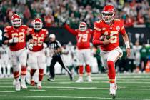 Kansas City Chiefs quarterback Patrick Mahomes (15) in action against the New York Jets during ...