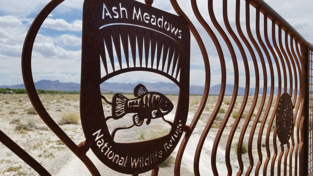 Decorative metalwork at Ash Meadows National Wildlife Refuge helps to guide visitors along whee ...