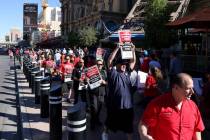 Members of Culinary Local 226 picket in front of Paris Las Vegas on the Strip Thursday, Oct. 12 ...