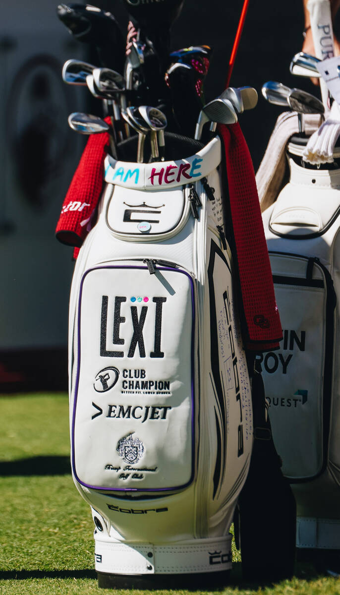 Lexi Thompson’s staff bag is seen during the Shriners Children’s Open tournament ...