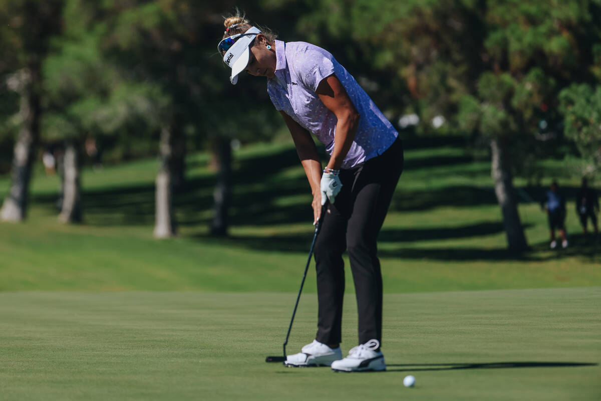 Lexi Thompson putts her ball on the first green during the Shriners Children’s Open tour ...