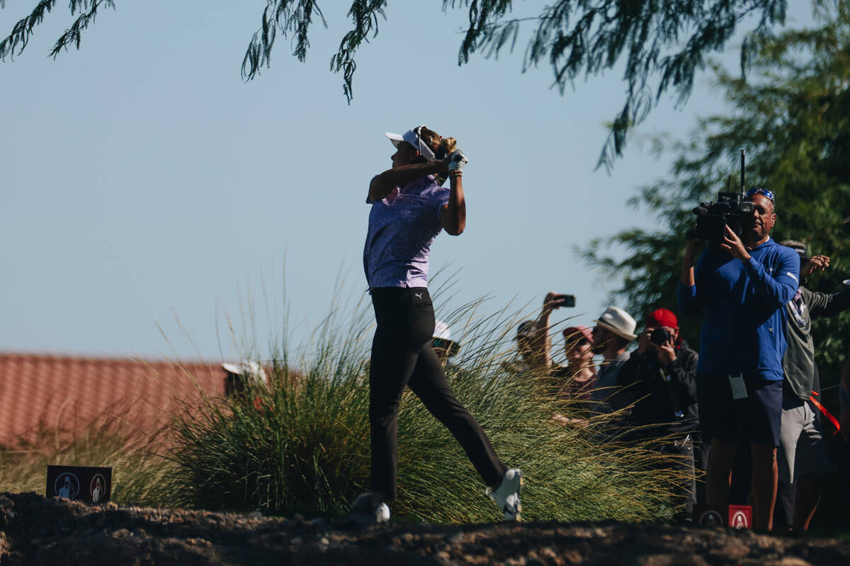 Lexi Thompson hits her ball on the fourth green during the Shriners Children’s Open tour ...