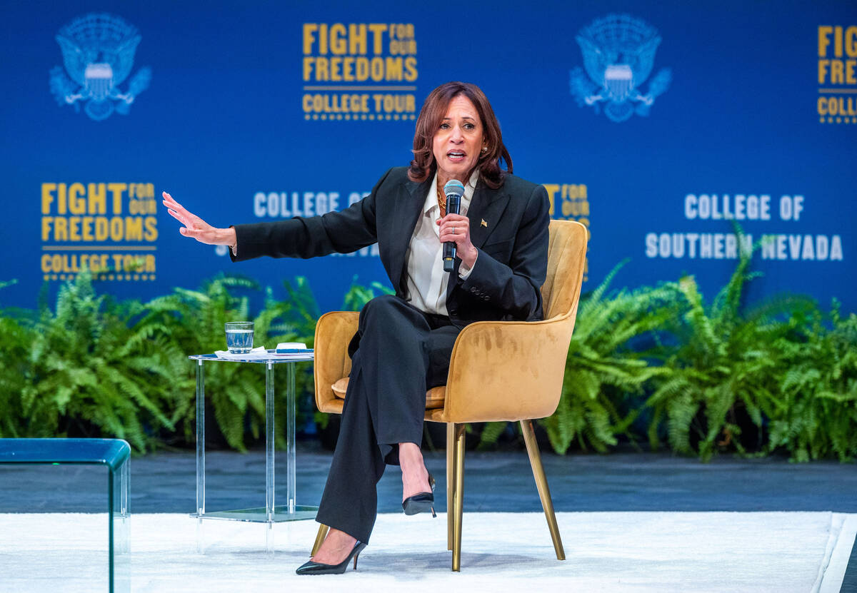 Vice President Kamala Harris speaks during her “Fight for Our Freedoms" College Tou ...