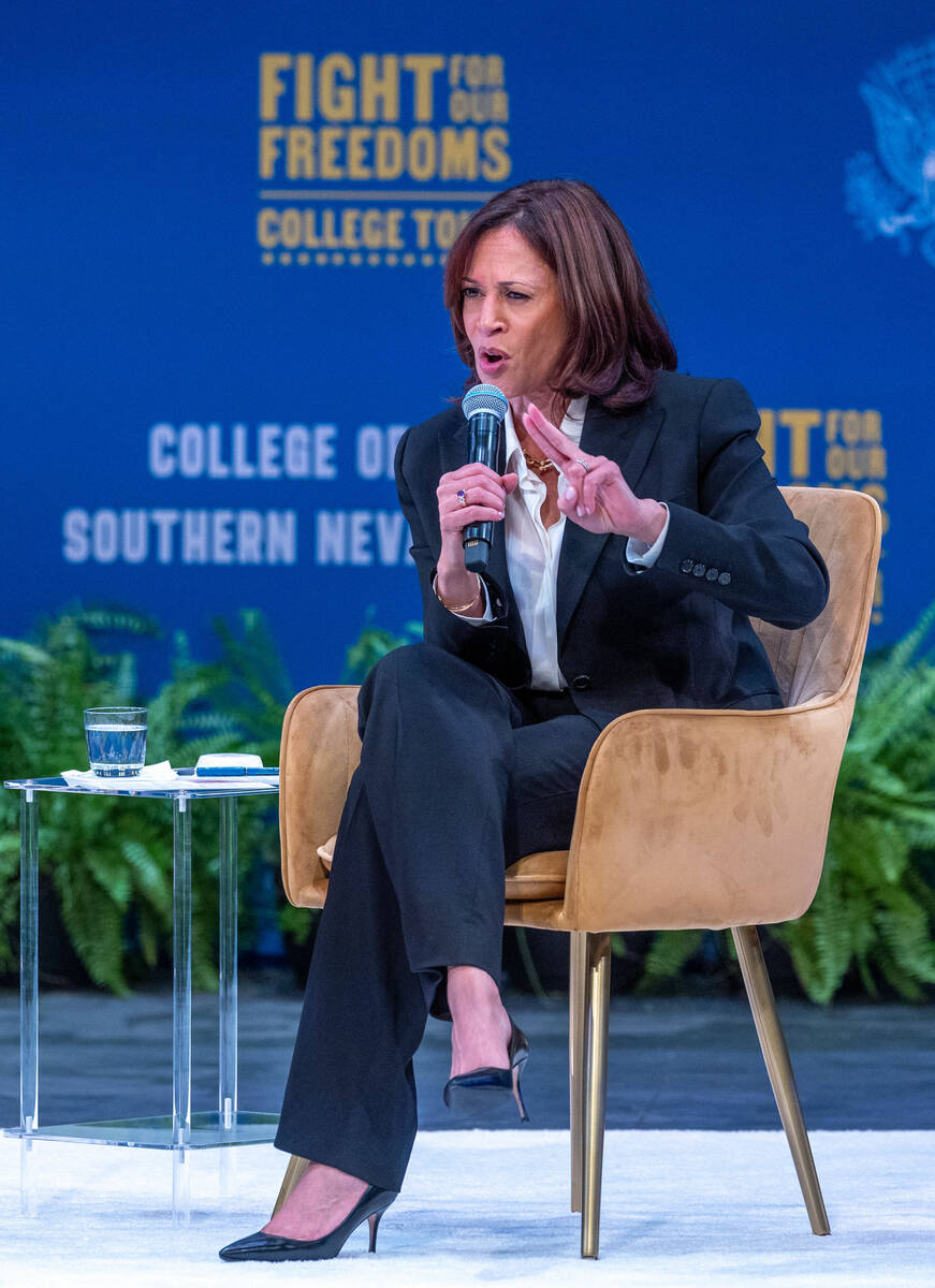 Vice President Kamala Harris speaks during her “Fight for Our Freedoms" College Tou ...