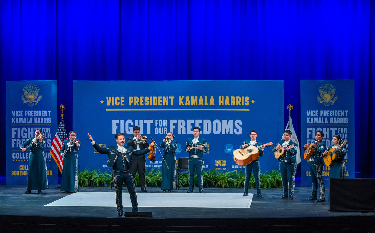 Mariachi Plata performs for the c crowd before Vice President Kamala Harris speaks during her & ...