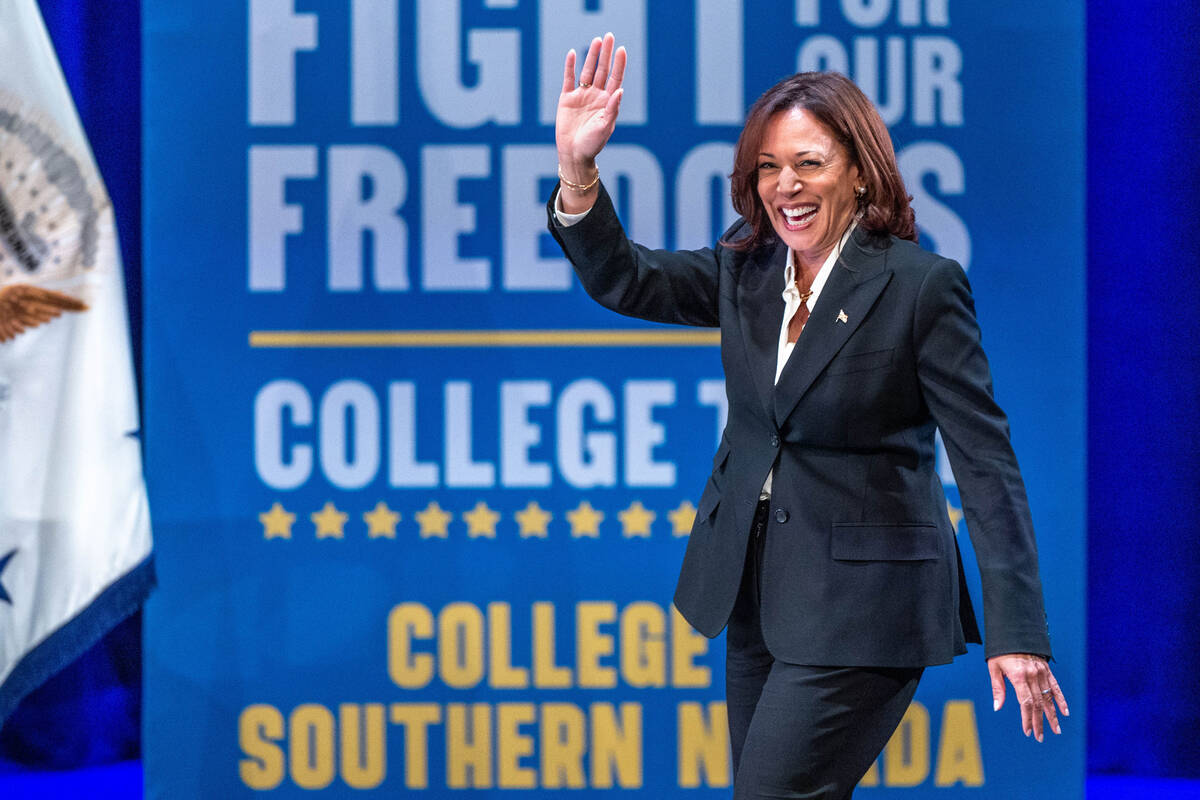 Vice President Kamala Harris takes the stage during her “Fight for Our Freedoms" Co ...