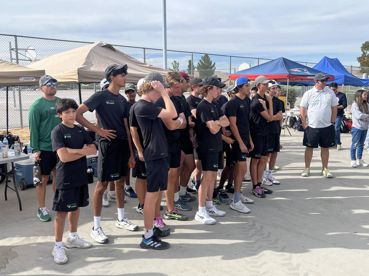 Palo Verde's boys tennis team waits to be awarded the Class 5A state title Friday, Oct. 13, 202 ...