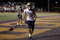 Foothill wide receiver Chase Kennedy (5) celebrates after scoring a touchdown during the first ...