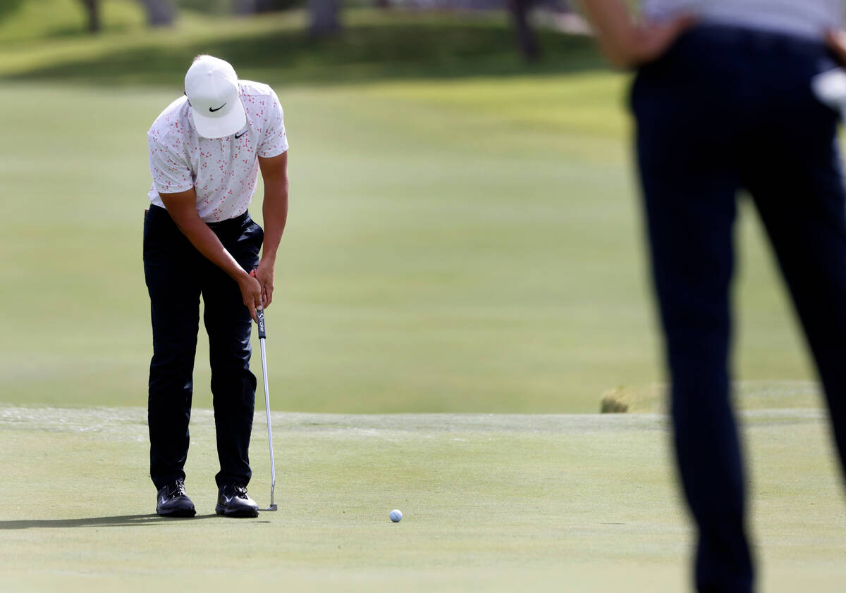 Cameron Champ watches his putt on the 9th green during the second round of the Shriners Childre ...