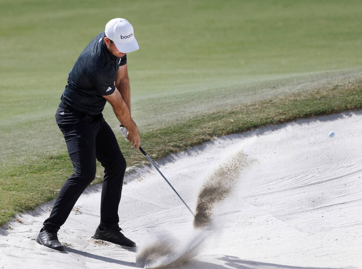 Nick Taylor hits out of the sand to the seventh green during the Shriners Children’s Ope ...