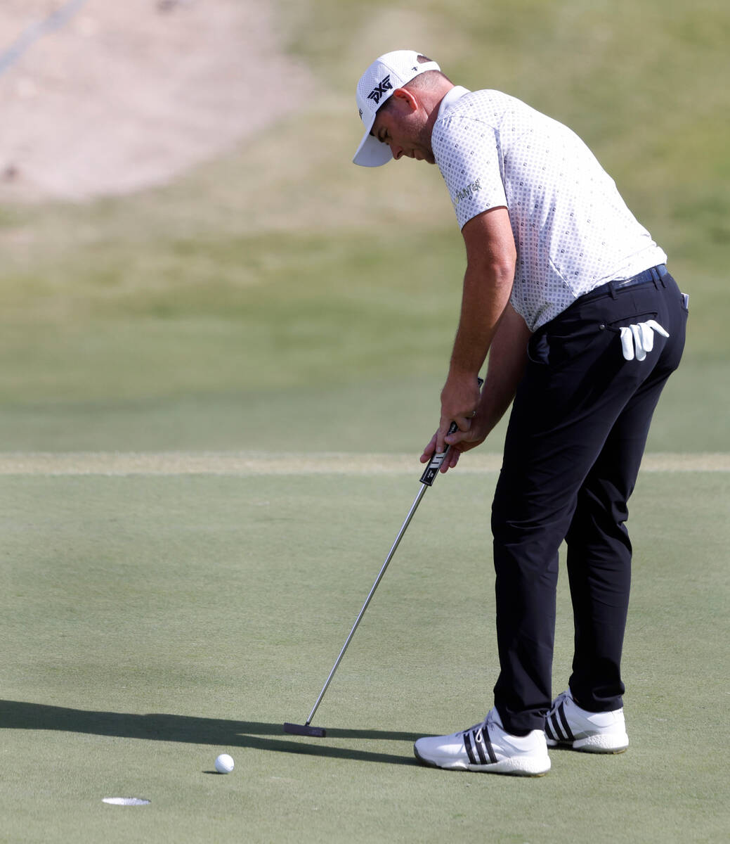 Luke List watches his putt on the eighth during the Shriners Children’s Open tournament ...