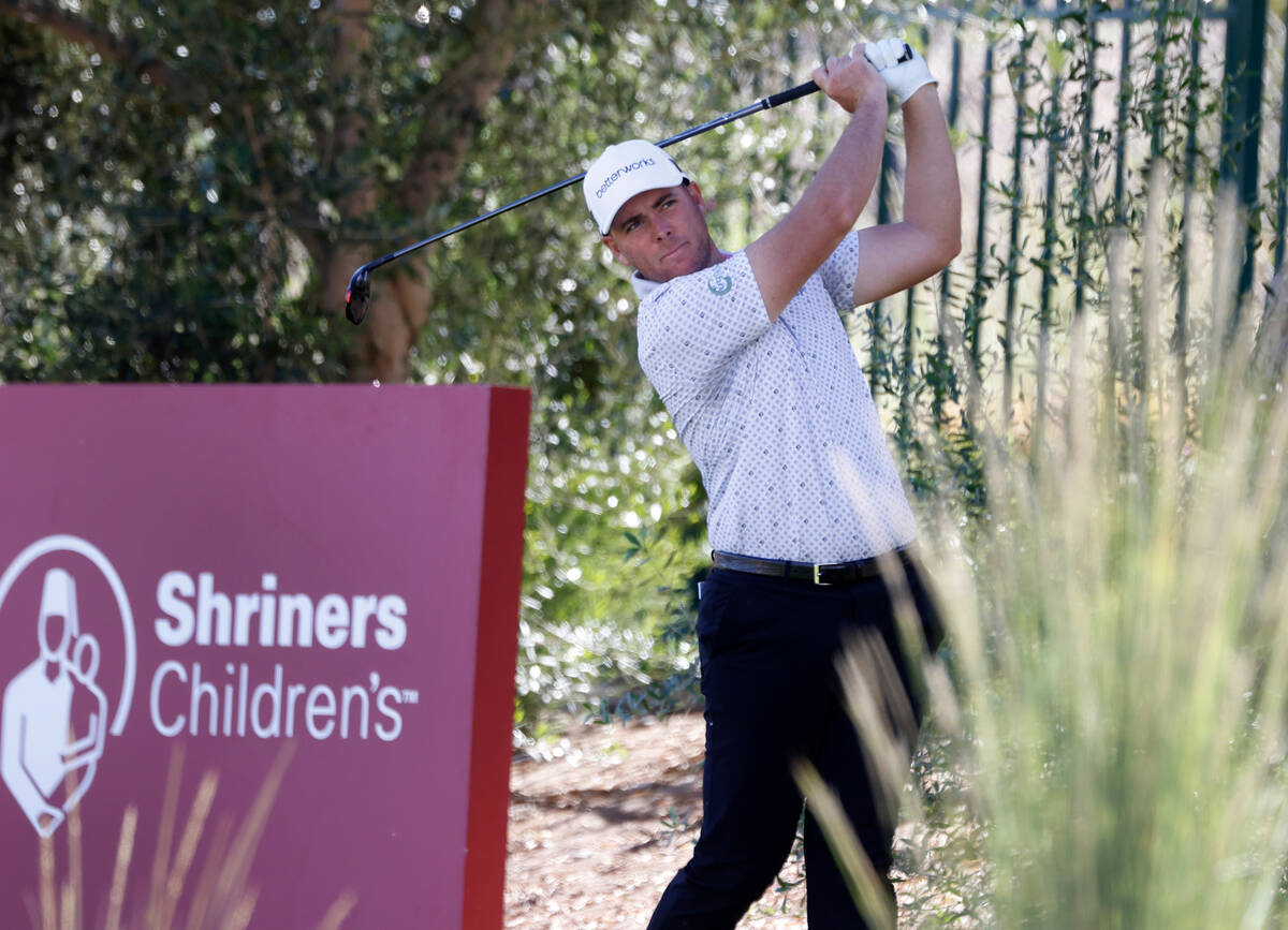 Luke List drives off the tee during the Shriners Children’s Open tournament at TPC Summe ...