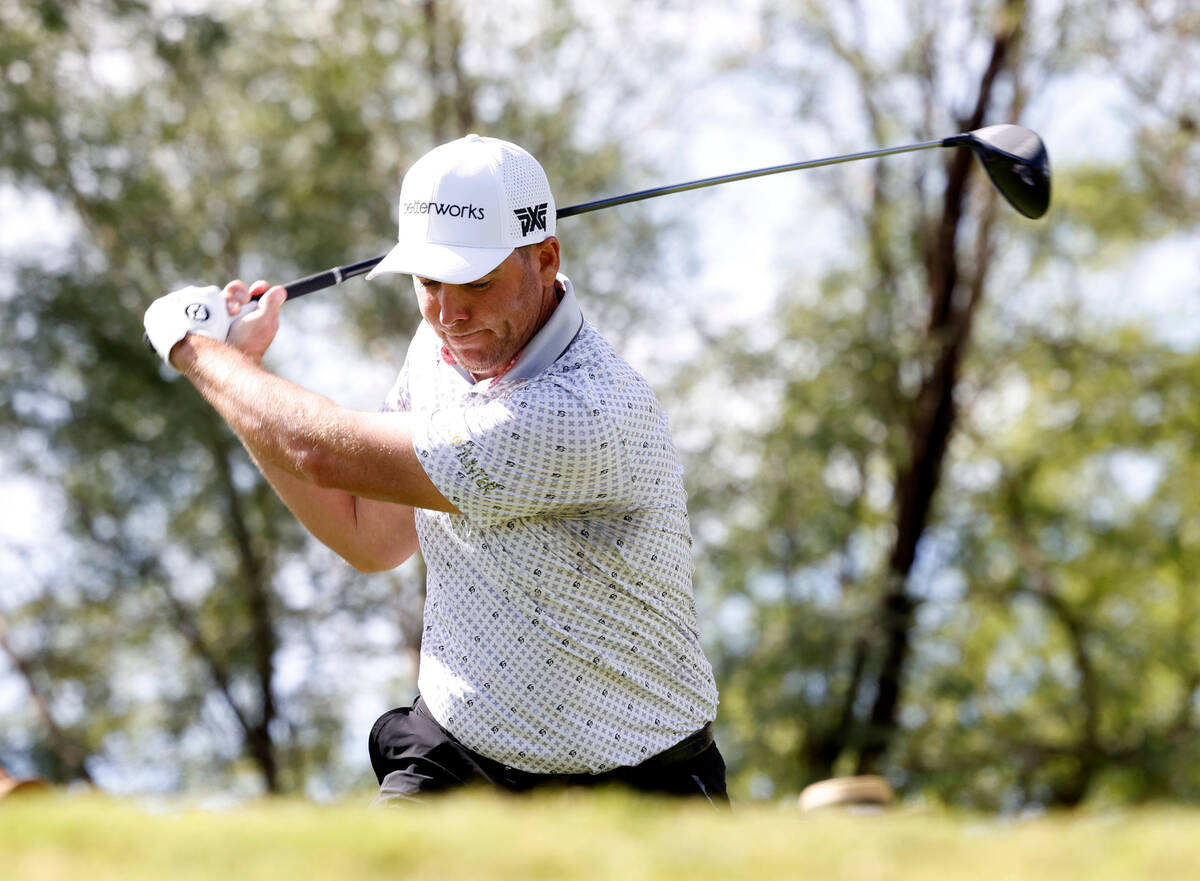 Luke List drives off the tee during the Shriners Children’s Open tournament at TPC Summe ...