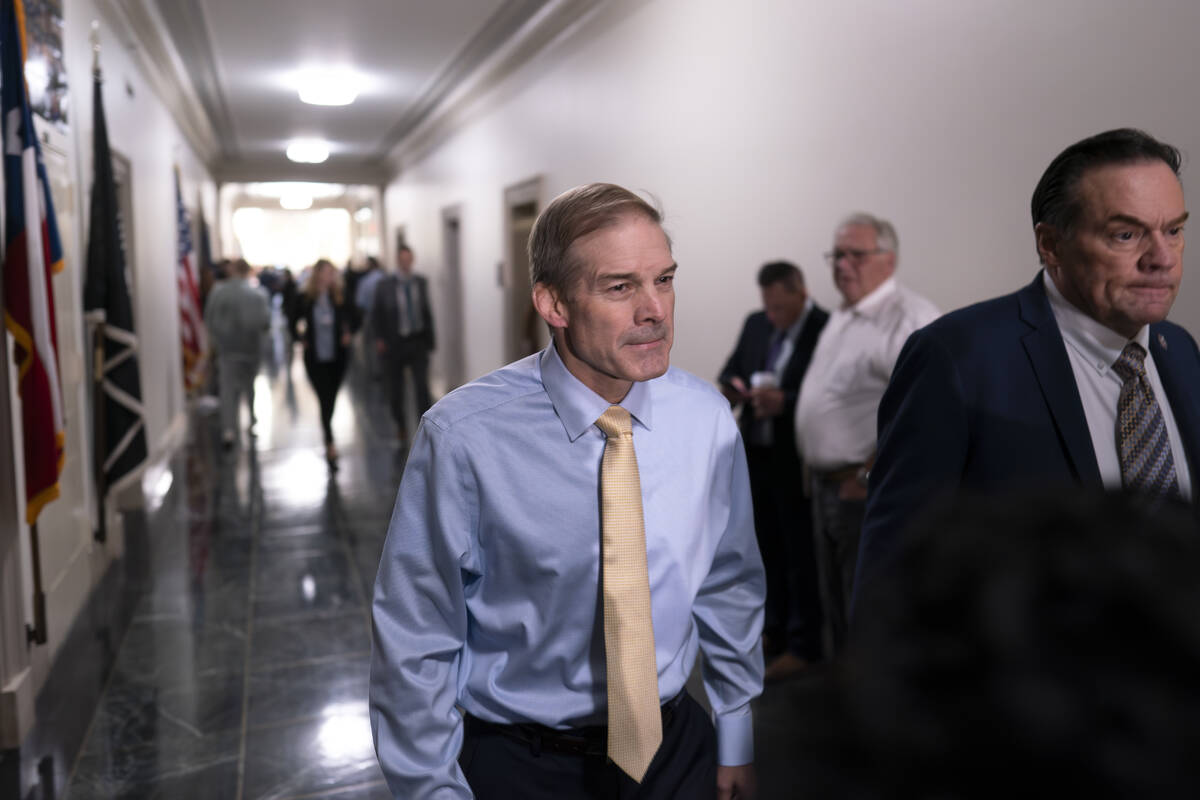 Rep. Jim Jordan, R-Ohio, center, chairman of the House Judiciary Committee and a staunch ally o ...