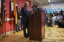 Sen. Bob Menendez speaks during a news conference on Monday, Sept. 25, 2023, in Union City, N.J ...