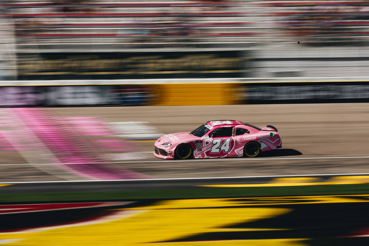 Tyler Reddick (24) races during the NASCAR Xfinity Series race at the Las Vegas Motor Speedway ...